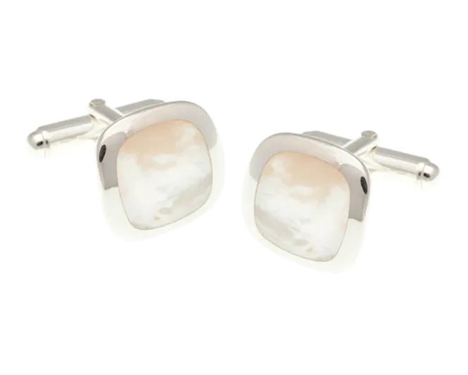 925 Sterling Silver Mother of Pearl Soft Square Cufflinks