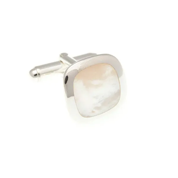 925 Sterling Silver Mother of Pearl Soft Square Cufflinks