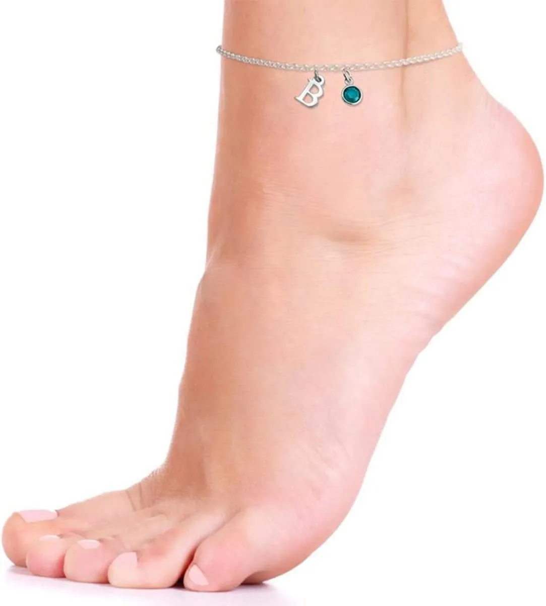 925 Sterling Silver Personalized Initial Charm Bracelets Anklet with Birthstone Letter Jewelry Collection
