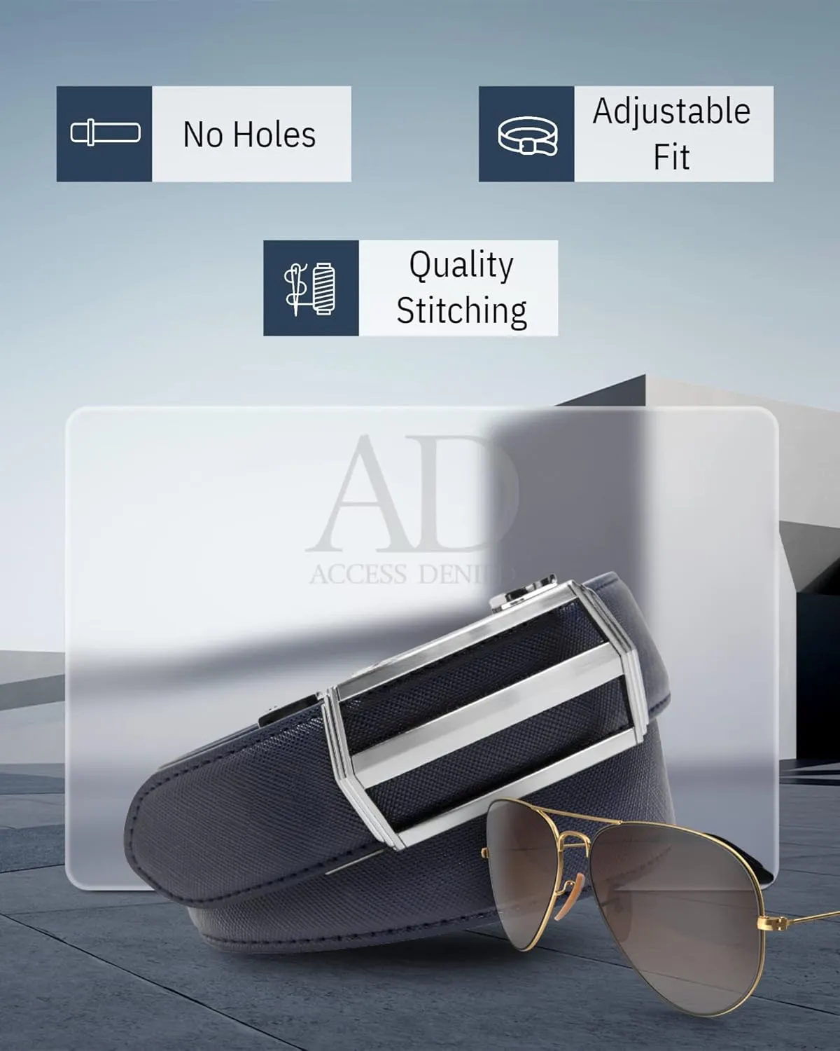Access Denied Leather Ratchet Belts For Men - Mens Belt With Automatic Buckle For Suits Jeans And Uniform