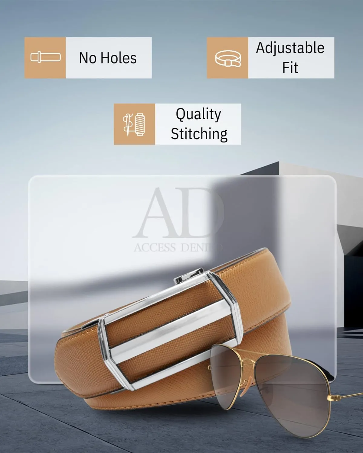 Access Denied Leather Ratchet Belts For Men - Mens Belt With Automatic Buckle For Suits Jeans And Uniform