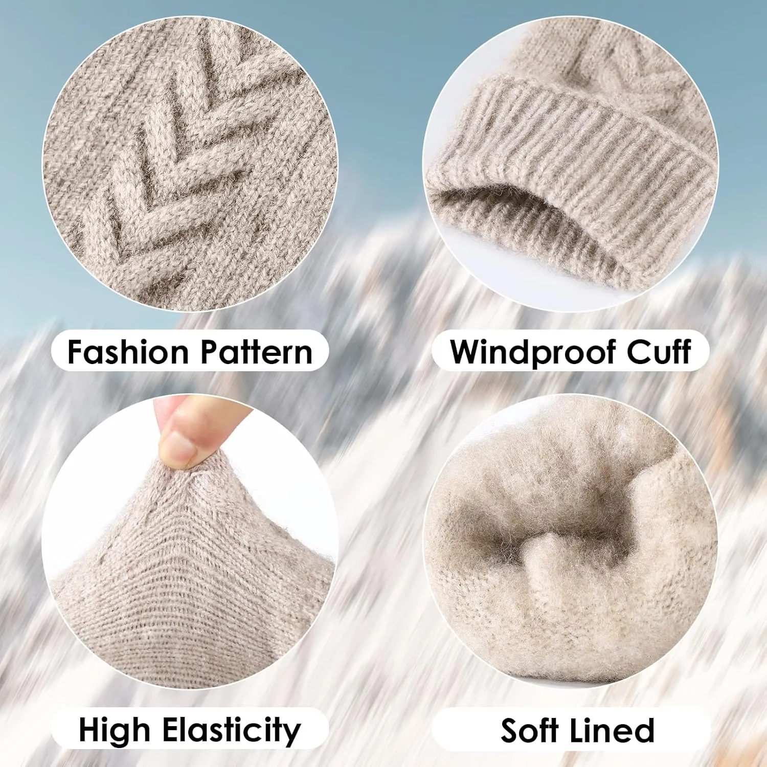 Achiou Women Winter Gloves, Touch Screen Texting Gloves, Elastic Soft Warm Knit Lined, One Size
