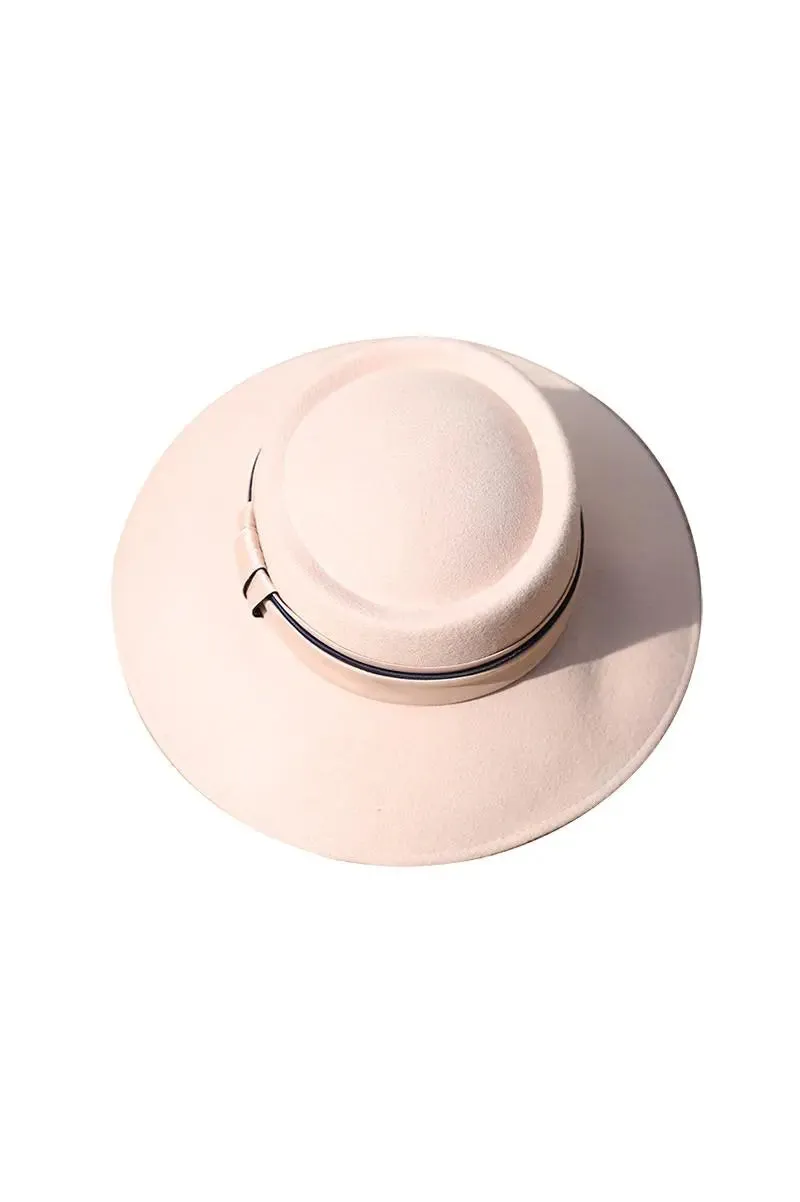Adjustable Wide Brim Wool Felt Fedora Hat with Ribbon