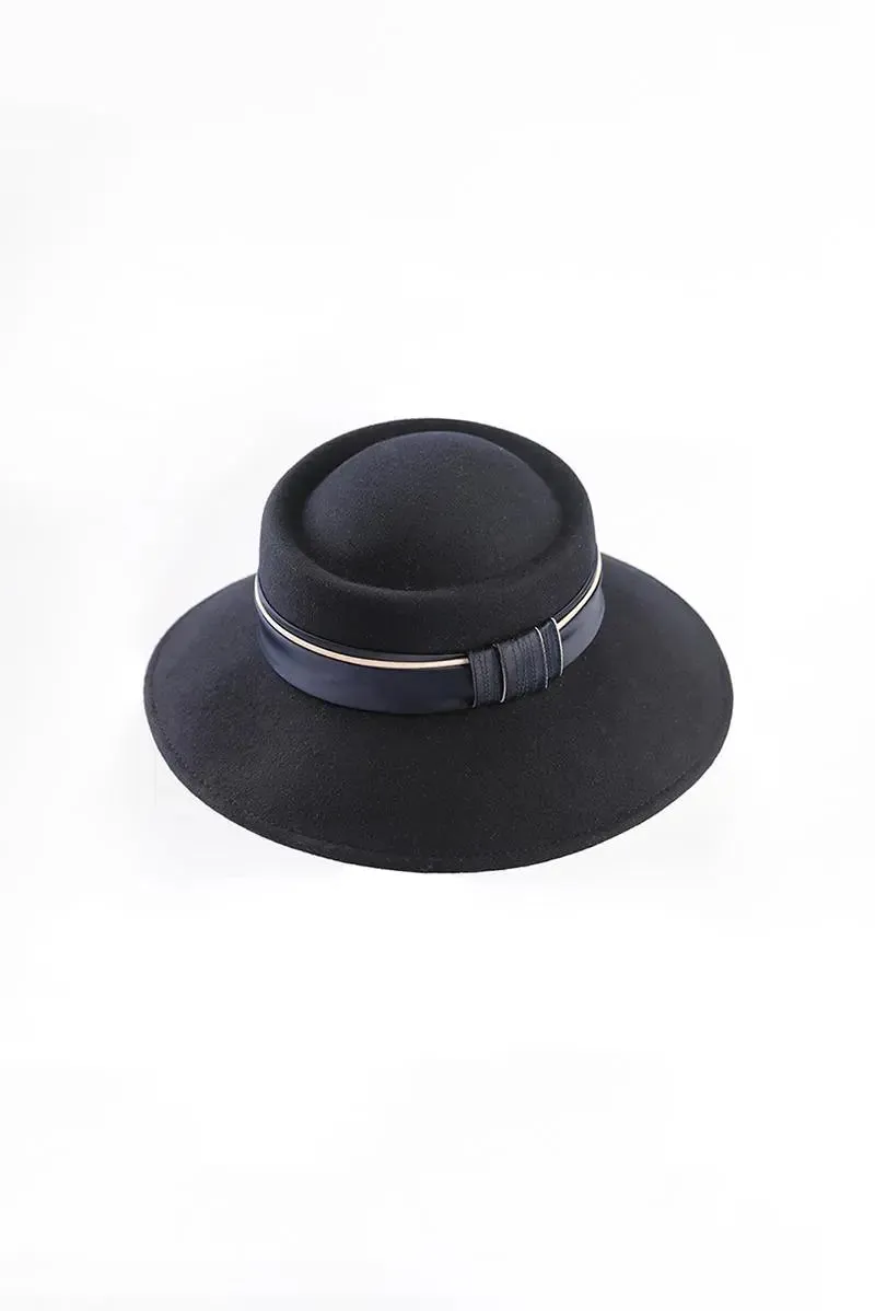 Adjustable Wide Brim Wool Felt Fedora Hat with Ribbon