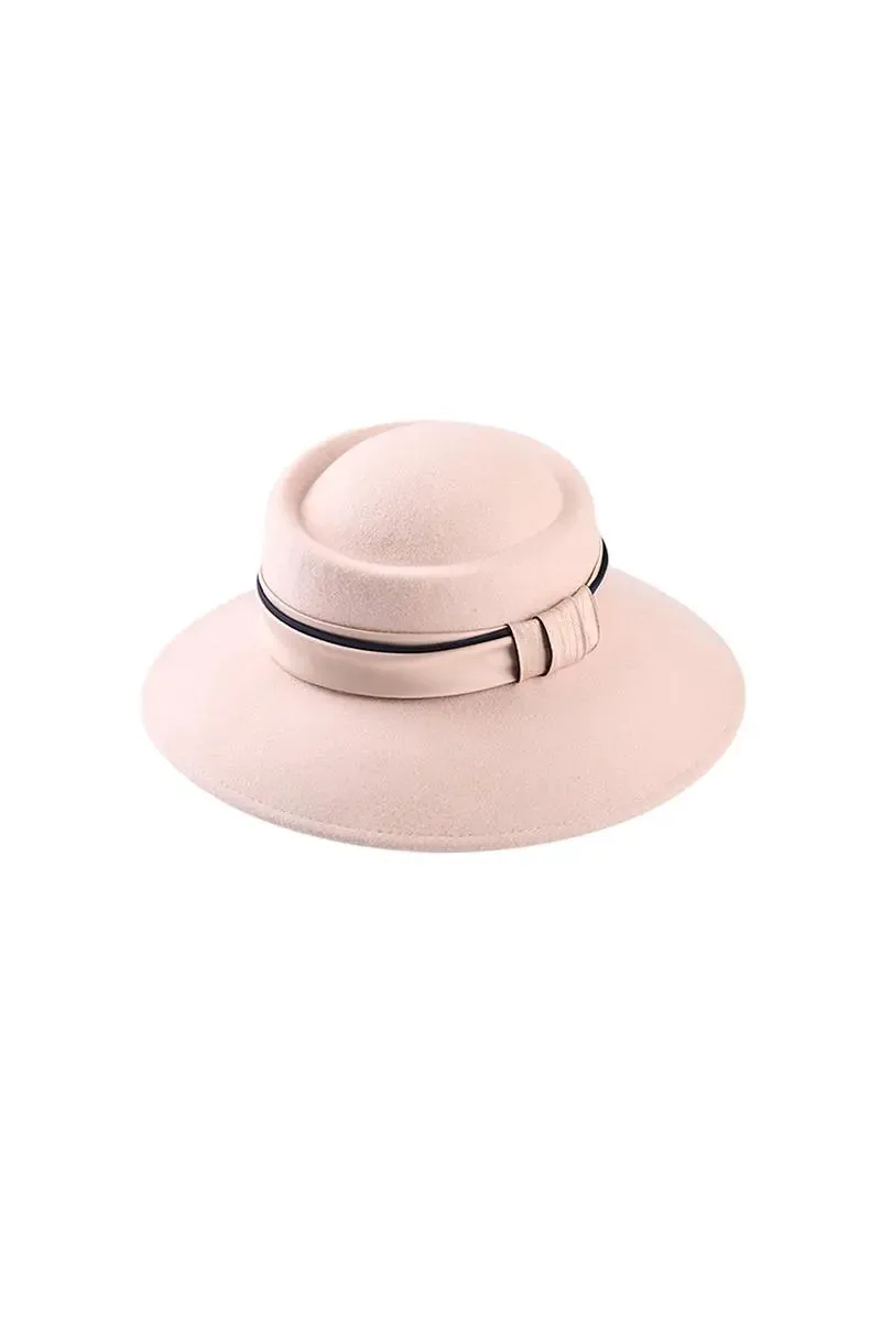 Adjustable Wide Brim Wool Felt Fedora Hat with Ribbon