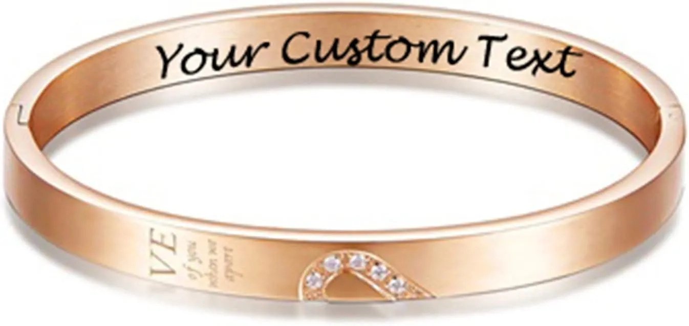 Aienid Custom Couple Bracelets,Stainless Steel Bracelet Women Heart Rose Gold Charm Bracelets