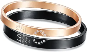 Aienid Custom Couple Bracelets,Stainless Steel Bracelet Women Heart Rose Gold Charm Bracelets