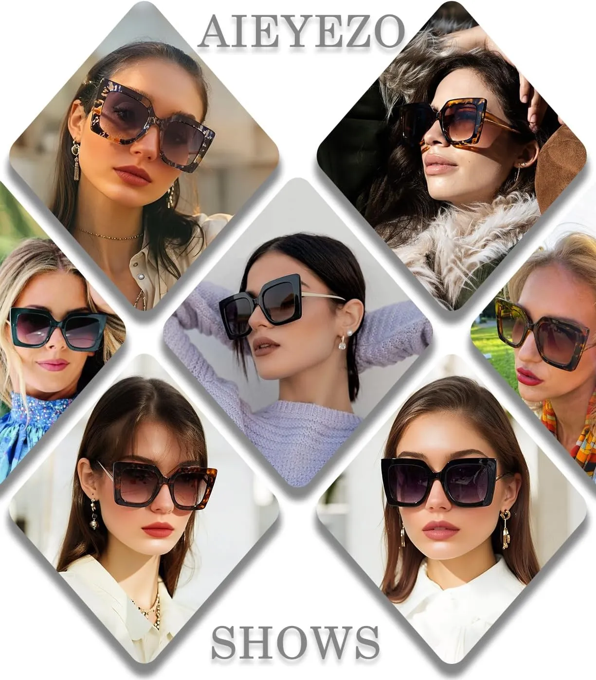 AIEYEZO Fashion Sunglasses for Women Trendy Square Frame Sunglasses UV400 Protection Shades