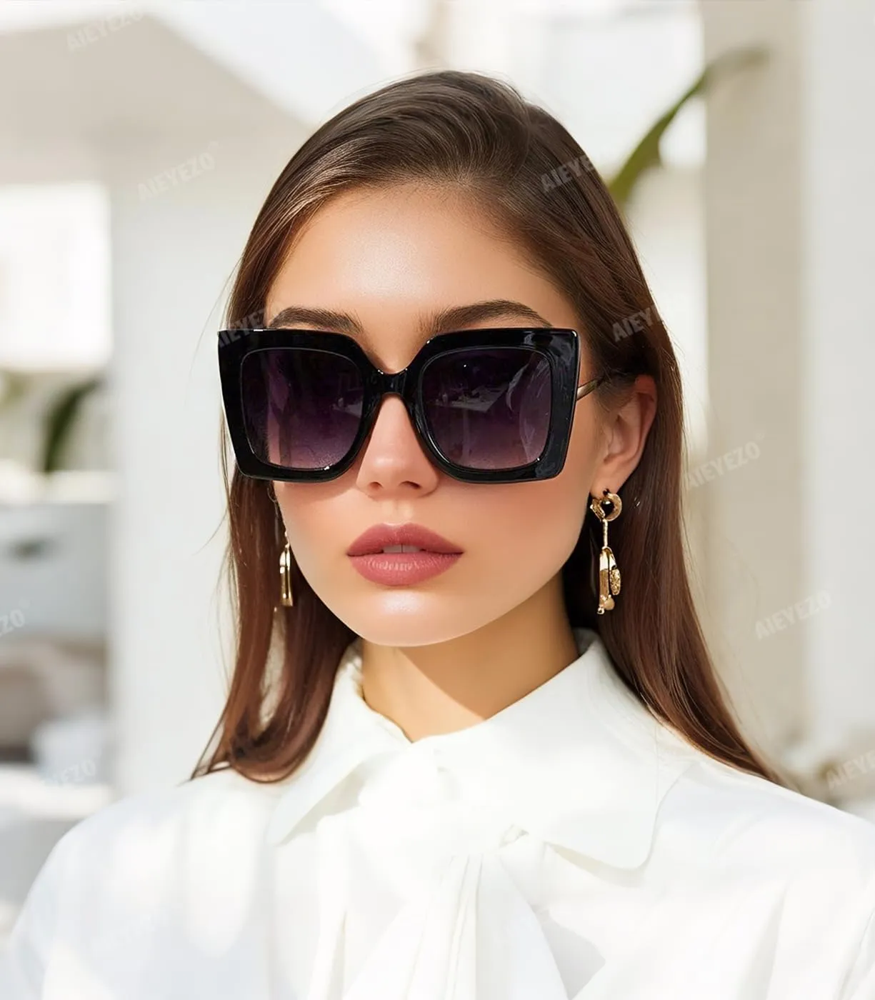 AIEYEZO Fashion Sunglasses for Women Trendy Square Frame Sunglasses UV400 Protection Shades