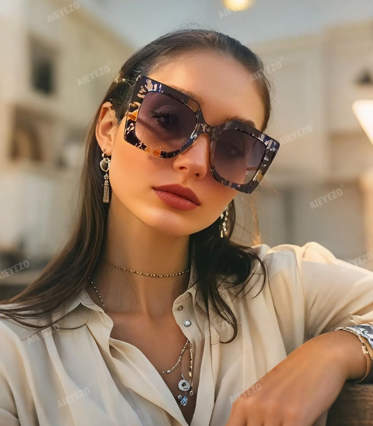 AIEYEZO Fashion Sunglasses for Women Trendy Square Frame Sunglasses UV400 Protection Shades