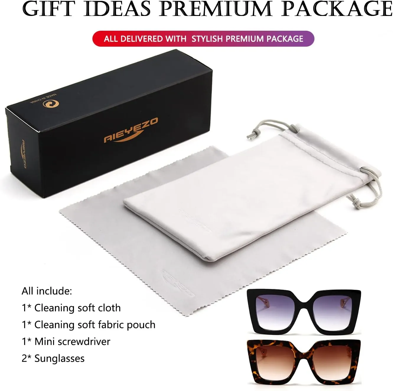 AIEYEZO Fashion Sunglasses for Women Trendy Square Frame Sunglasses UV400 Protection Shades