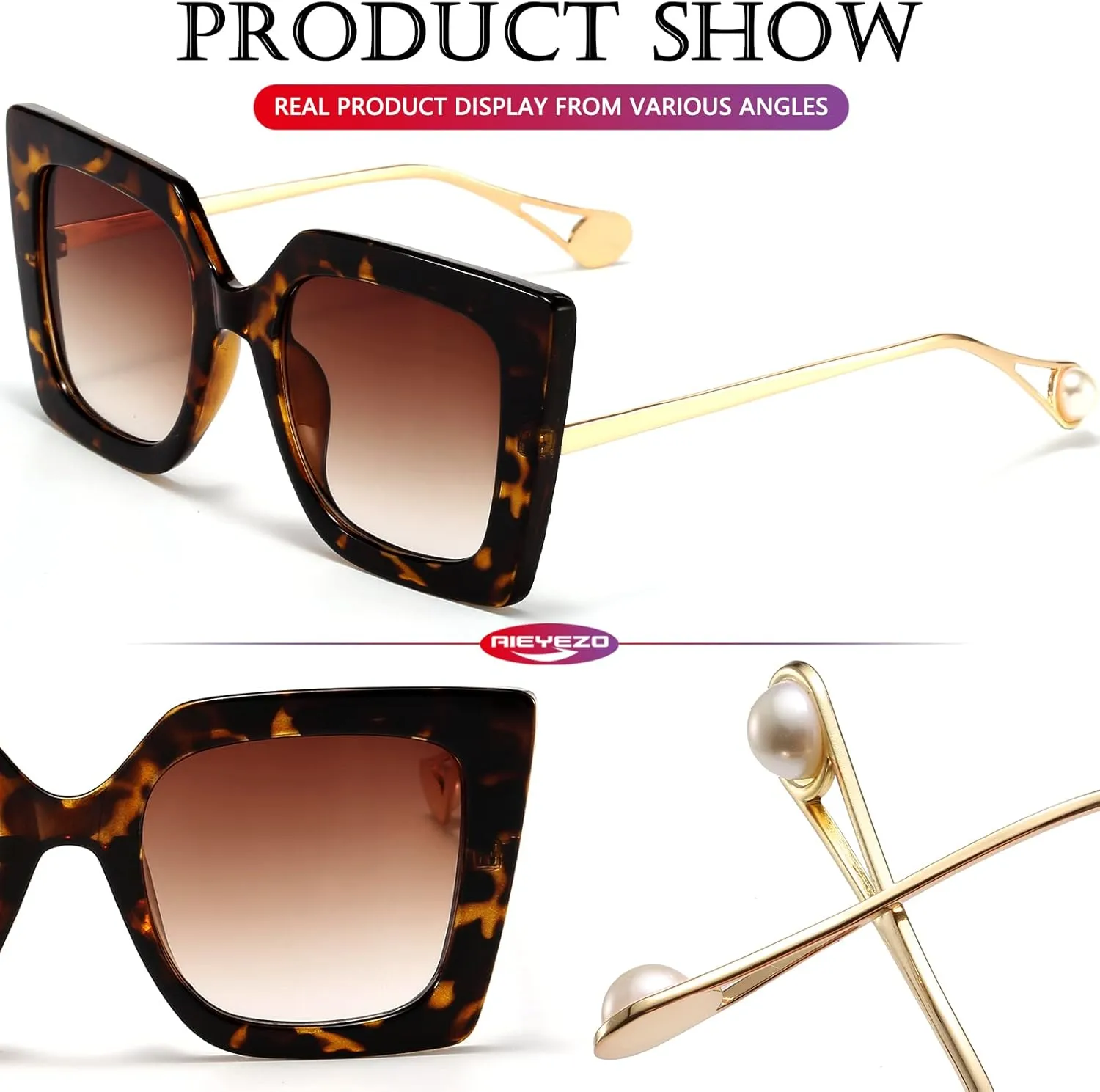 AIEYEZO Fashion Sunglasses for Women Trendy Square Frame Sunglasses UV400 Protection Shades