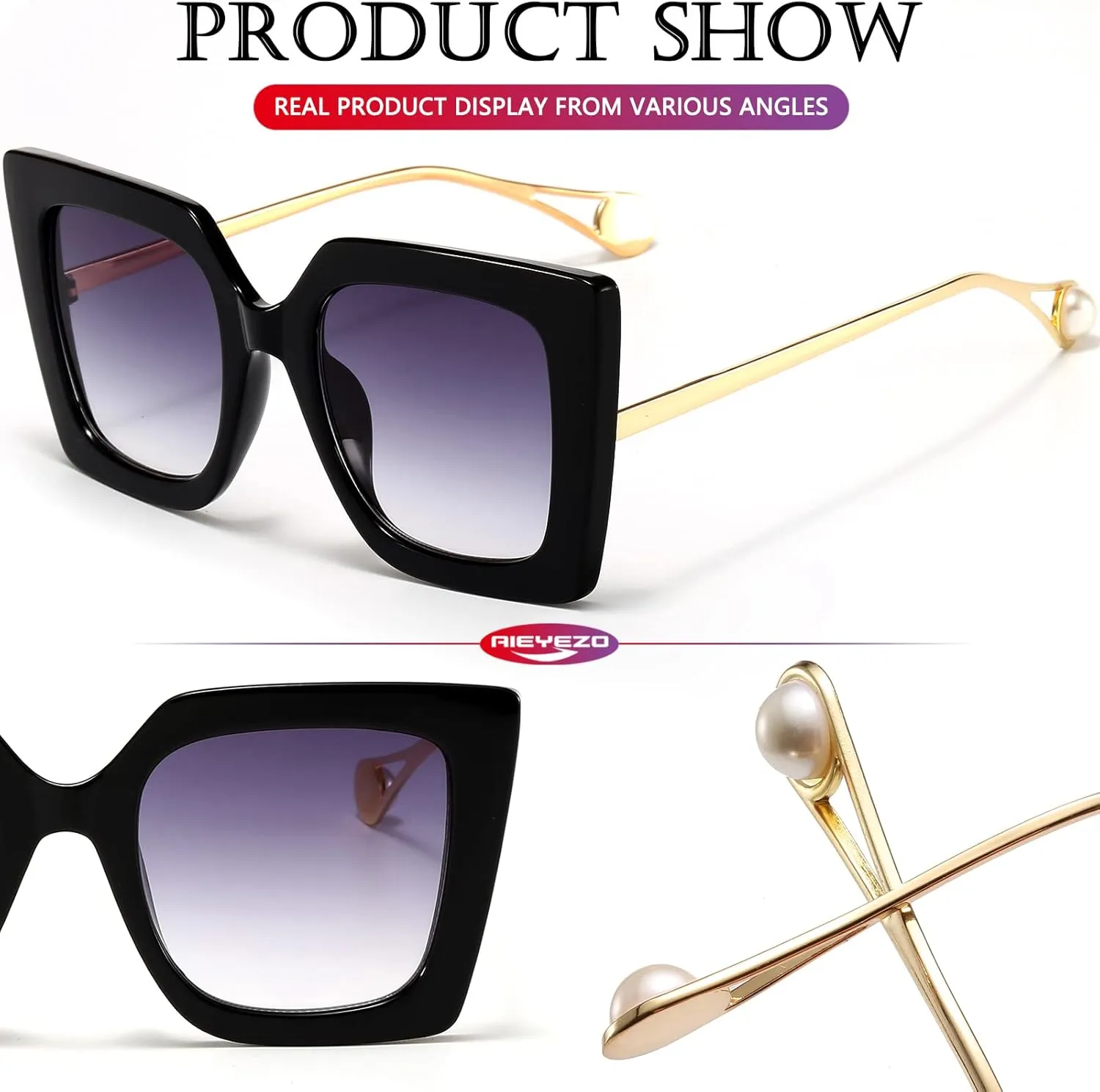 AIEYEZO Fashion Sunglasses for Women Trendy Square Frame Sunglasses UV400 Protection Shades