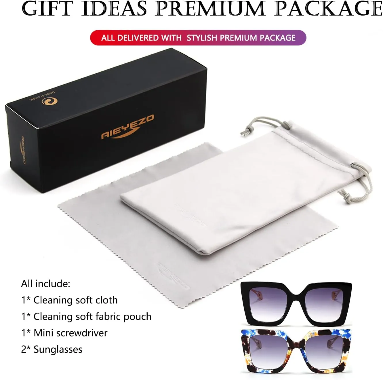 AIEYEZO Fashion Sunglasses for Women Trendy Square Frame Sunglasses UV400 Protection Shades