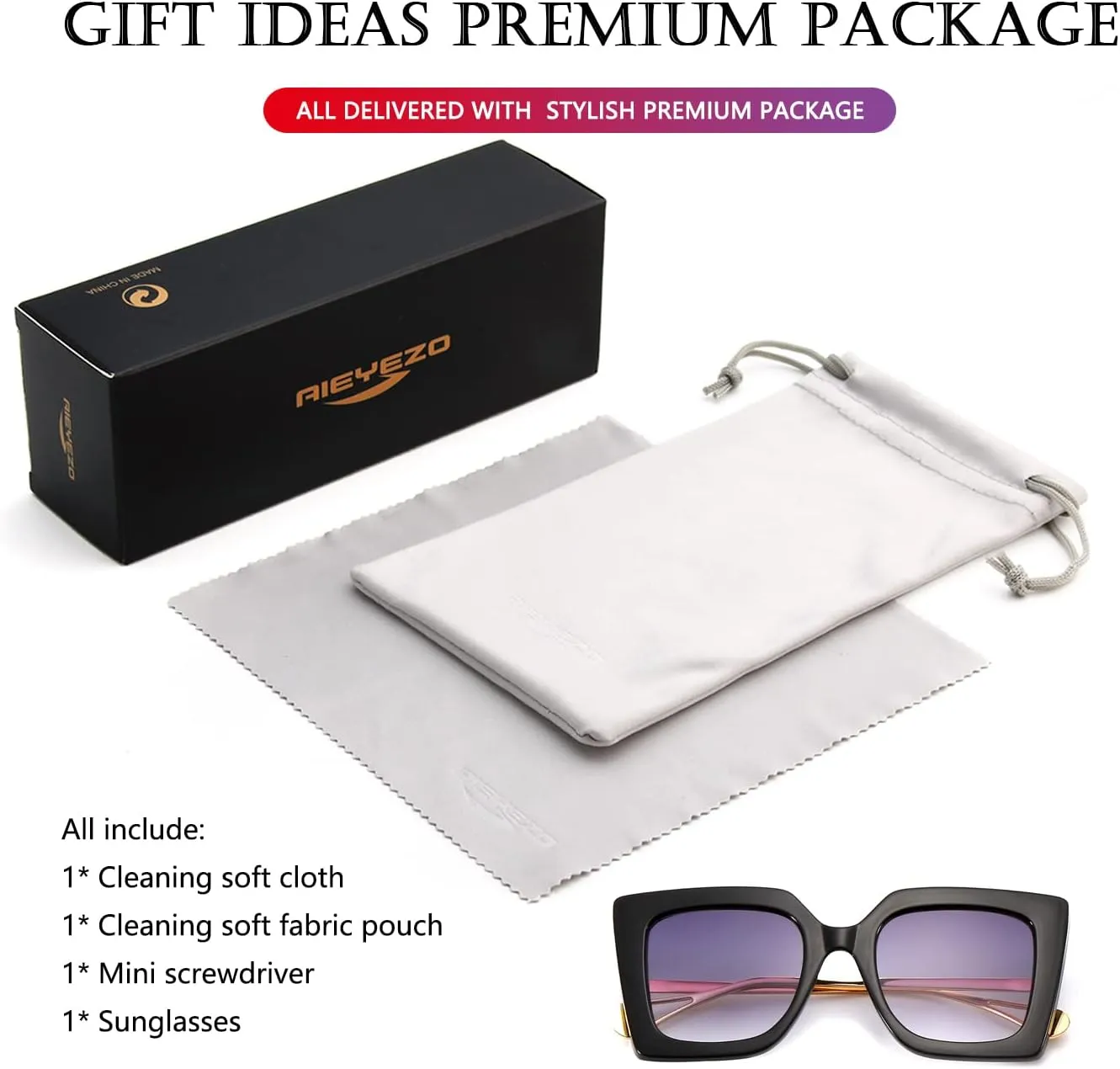 AIEYEZO Fashion Sunglasses for Women Trendy Square Frame Sunglasses UV400 Protection Shades