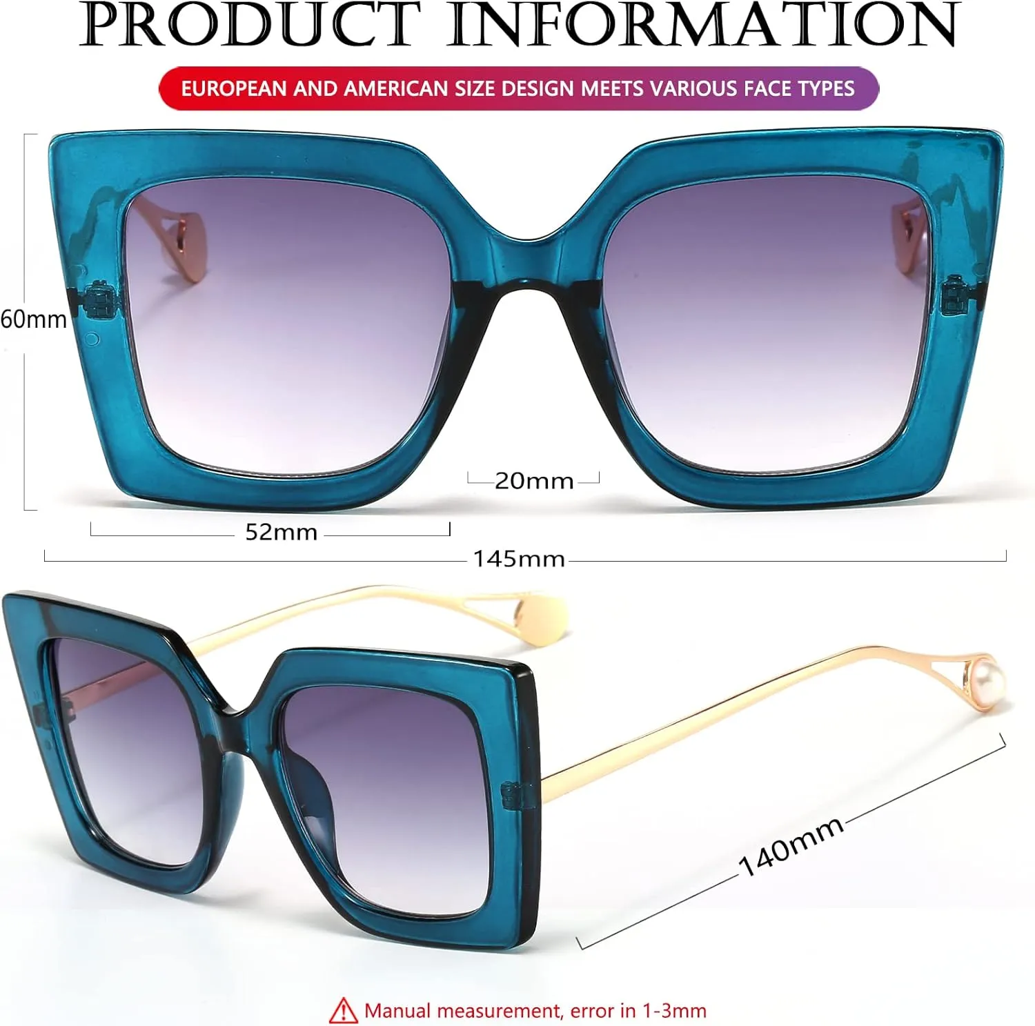 AIEYEZO Fashion Sunglasses for Women Trendy Square Frame Sunglasses UV400 Protection Shades