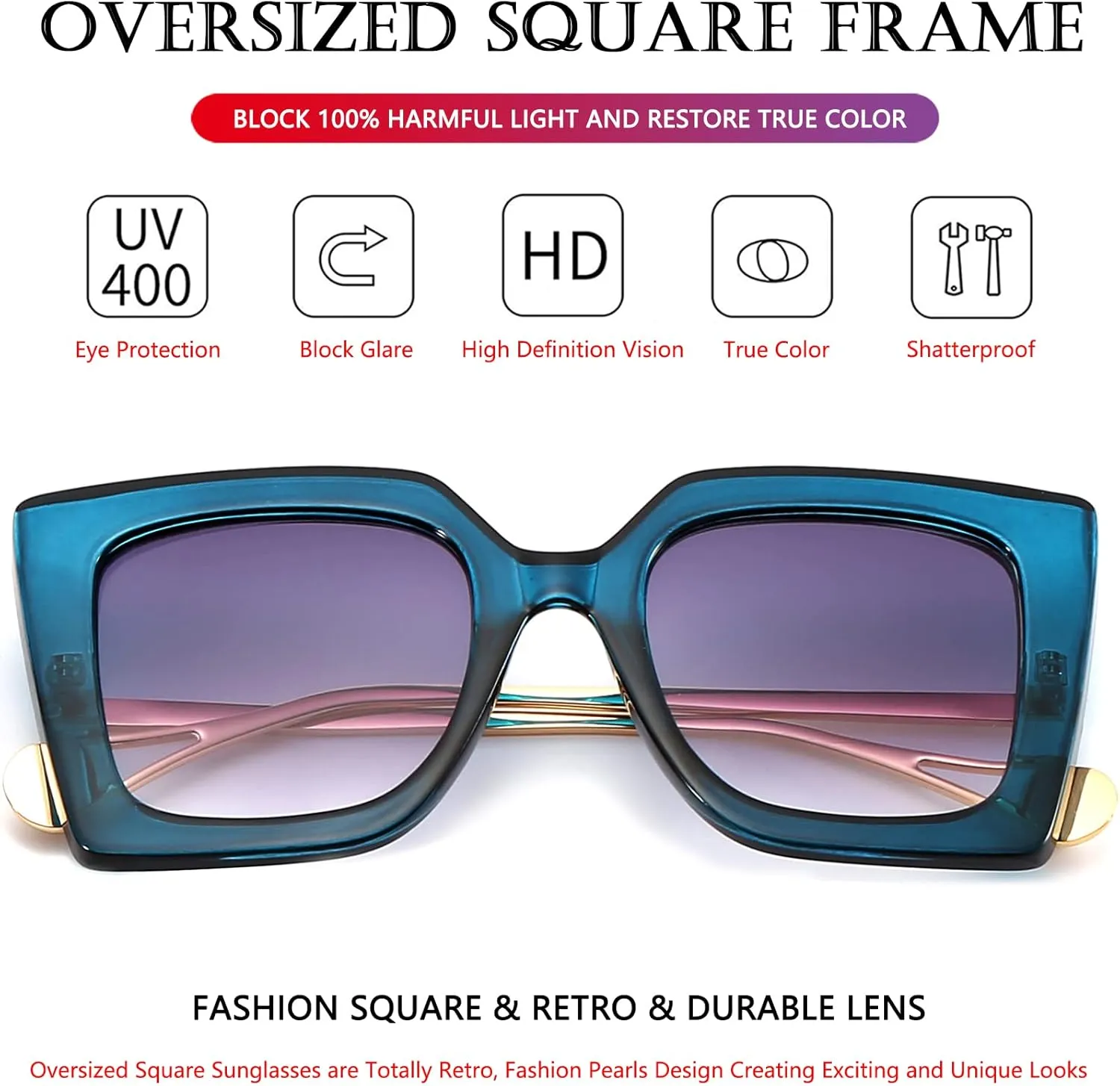 AIEYEZO Fashion Sunglasses for Women Trendy Square Frame Sunglasses UV400 Protection Shades