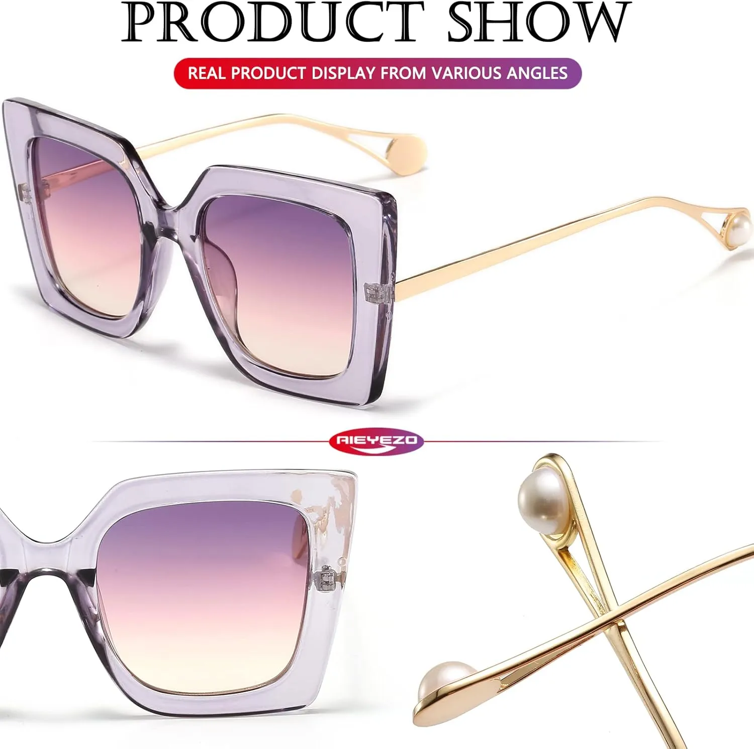 AIEYEZO Fashion Sunglasses for Women Trendy Square Frame Sunglasses UV400 Protection Shades