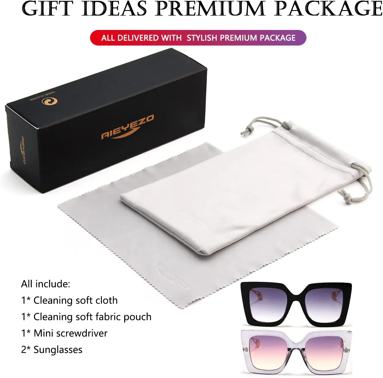 AIEYEZO Fashion Sunglasses for Women Trendy Square Frame Sunglasses UV400 Protection Shades