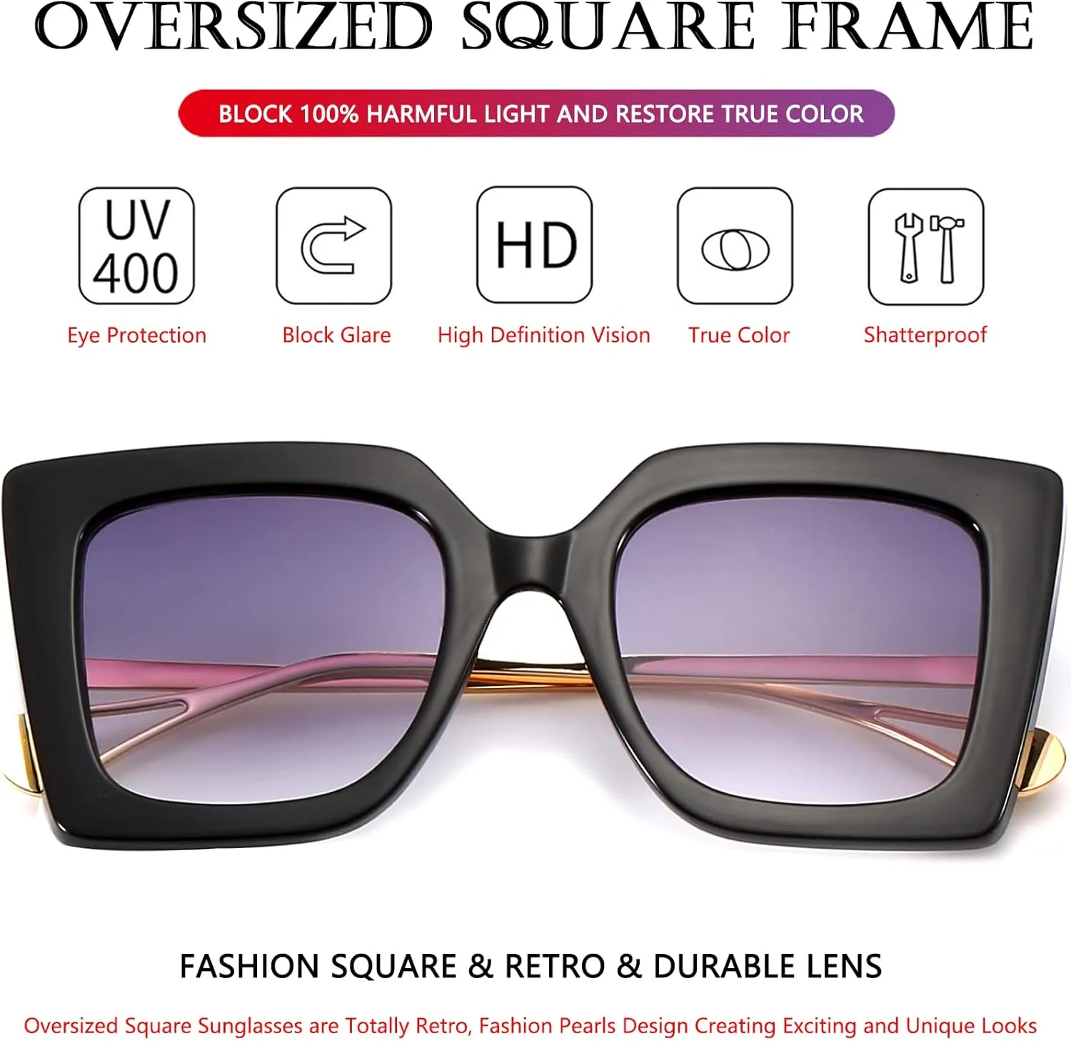 AIEYEZO Fashion Sunglasses for Women Trendy Square Frame Sunglasses UV400 Protection Shades