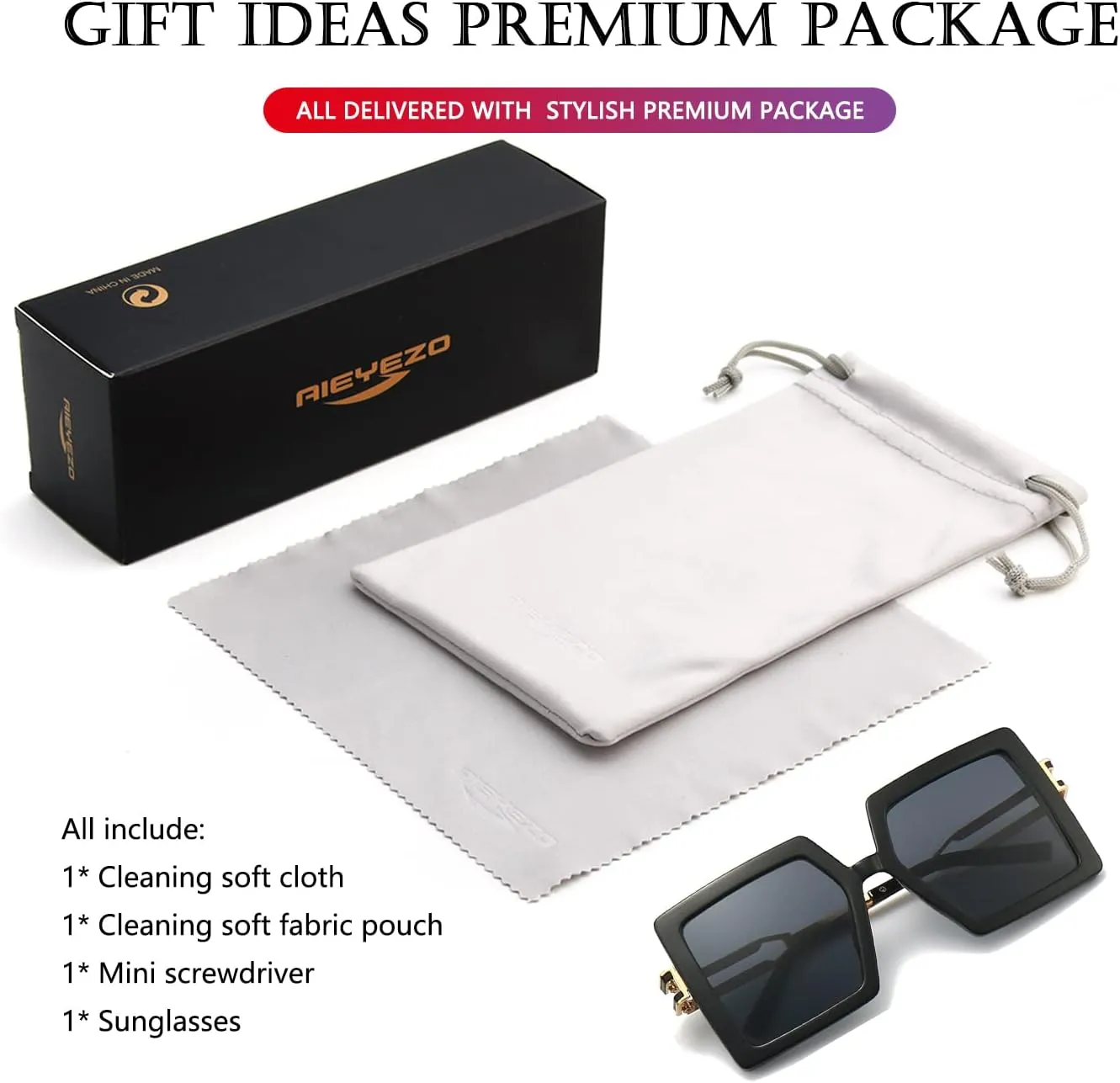 AIEYEZO Oversized Sunglasses for Women Square Fashion Big Large Frame Sun Glasses UV400 Protection
