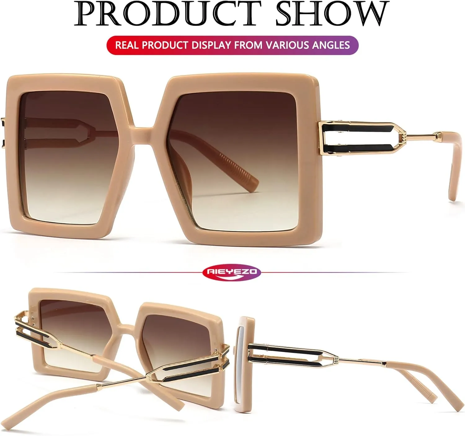 AIEYEZO Oversized Sunglasses for Women Square Fashion Big Large Frame Sun Glasses UV400 Protection