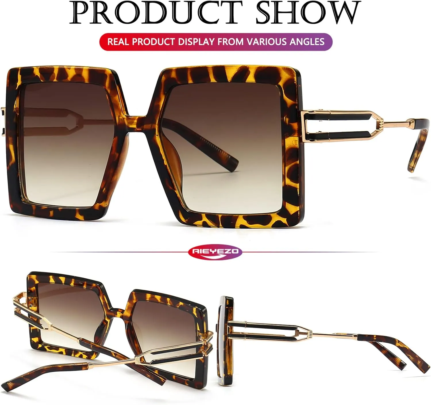 AIEYEZO Oversized Sunglasses for Women Square Fashion Big Large Frame Sun Glasses UV400 Protection
