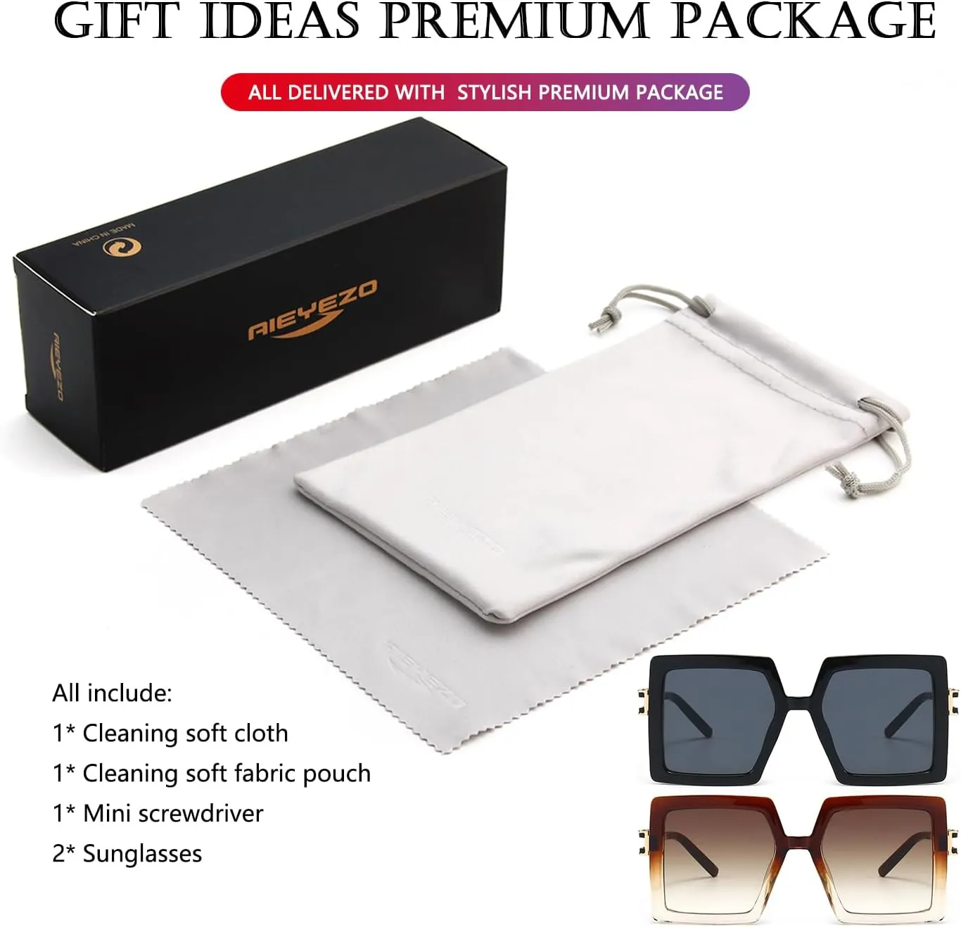 AIEYEZO Oversized Sunglasses for Women Square Fashion Big Large Frame Sun Glasses UV400 Protection