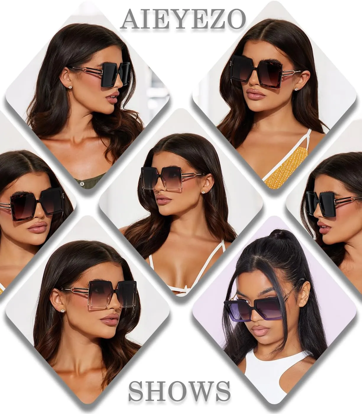 AIEYEZO Oversized Sunglasses for Women Square Fashion Big Large Frame Sun Glasses UV400 Protection