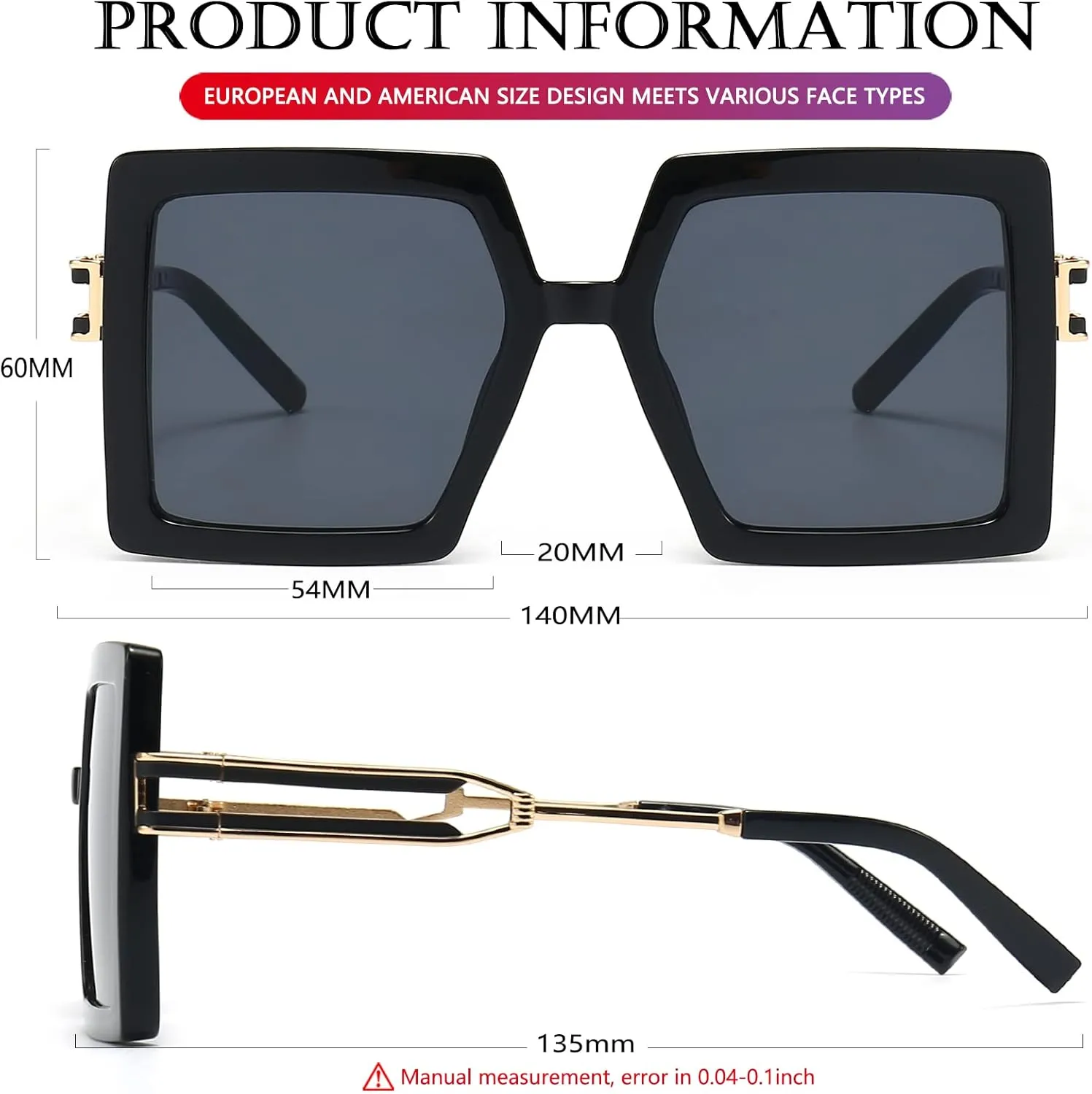 AIEYEZO Oversized Sunglasses for Women Square Fashion Big Large Frame Sun Glasses UV400 Protection