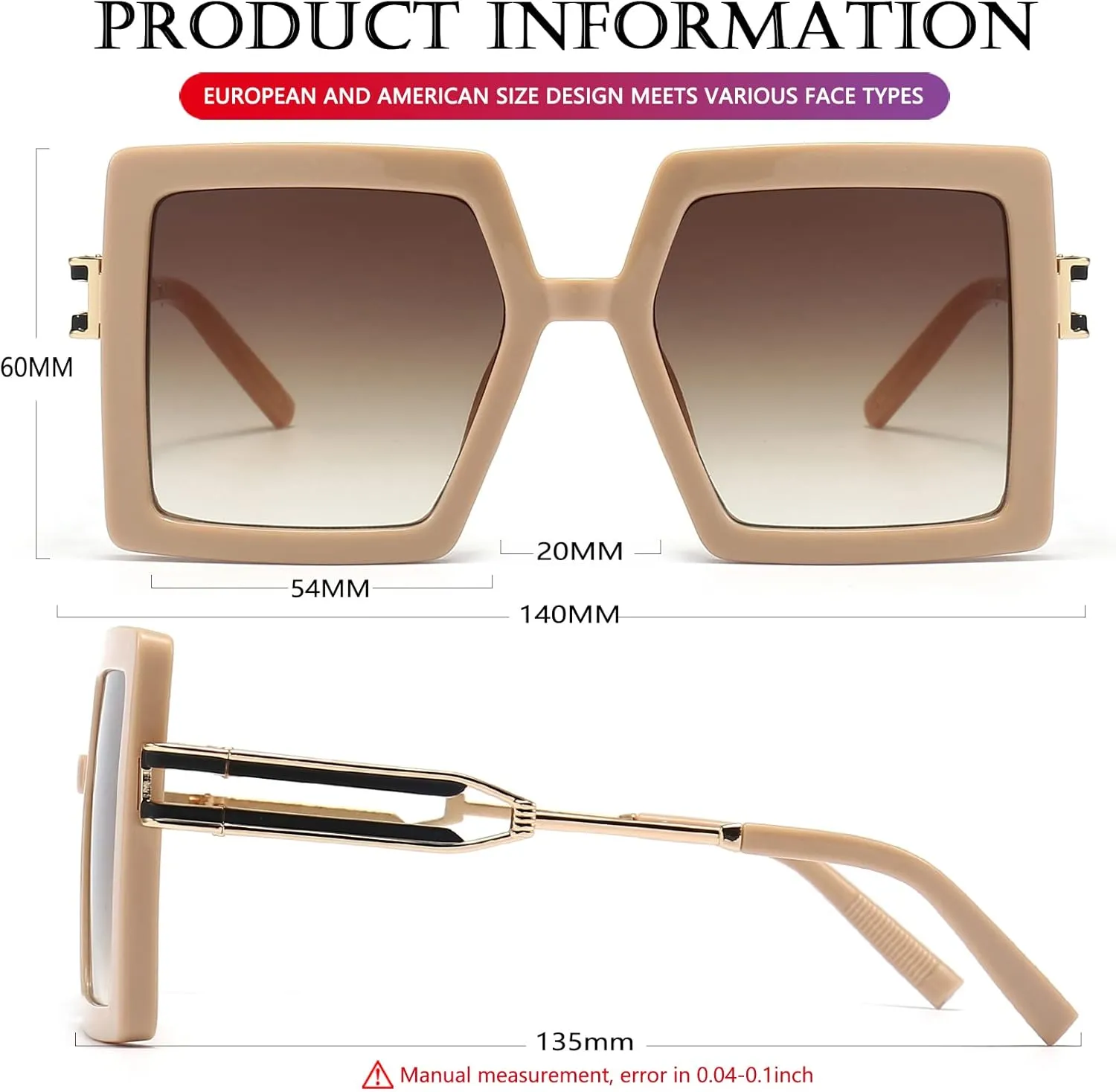 AIEYEZO Oversized Sunglasses for Women Square Fashion Big Large Frame Sun Glasses UV400 Protection