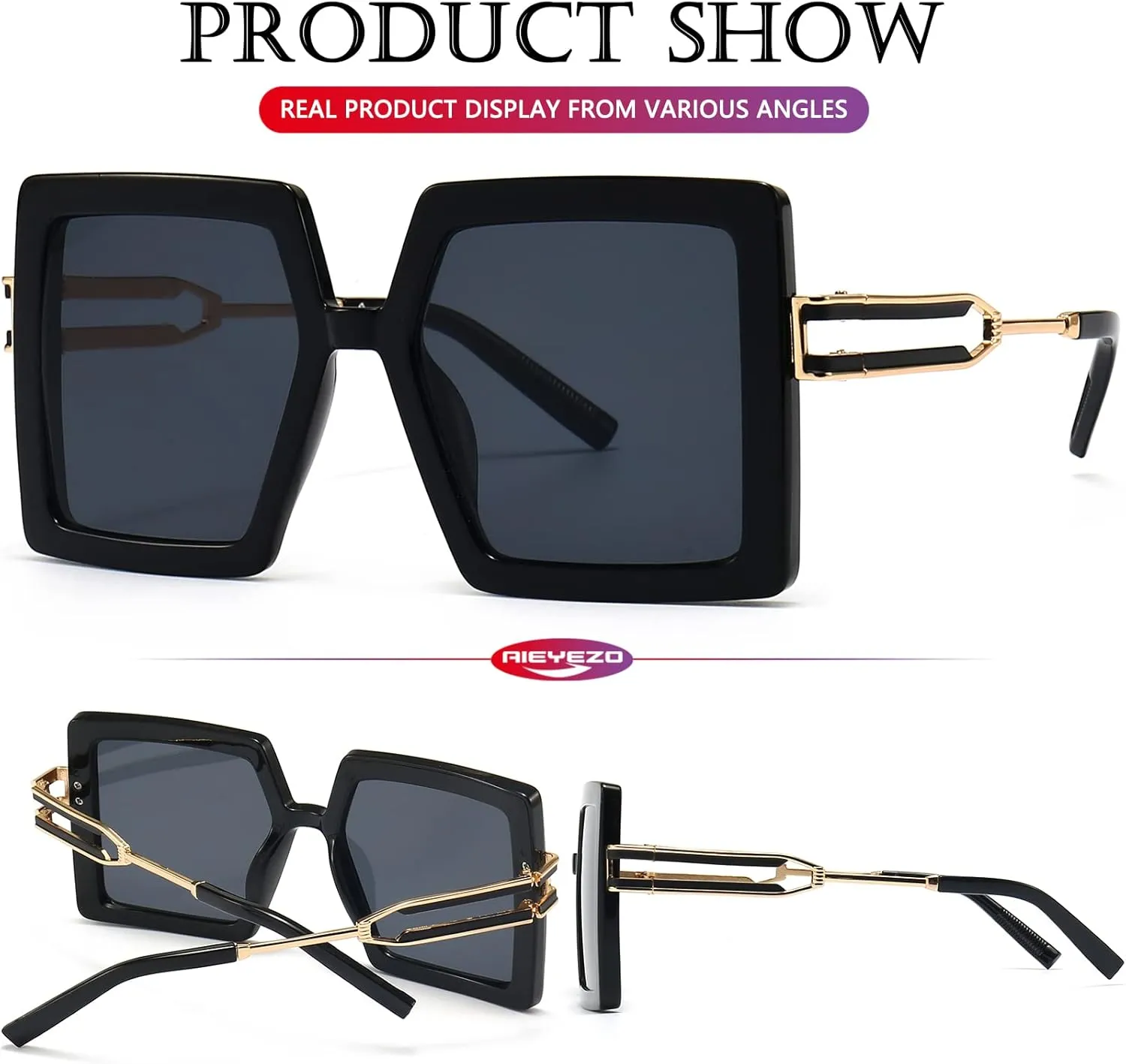 AIEYEZO Oversized Sunglasses for Women Square Fashion Big Large Frame Sun Glasses UV400 Protection