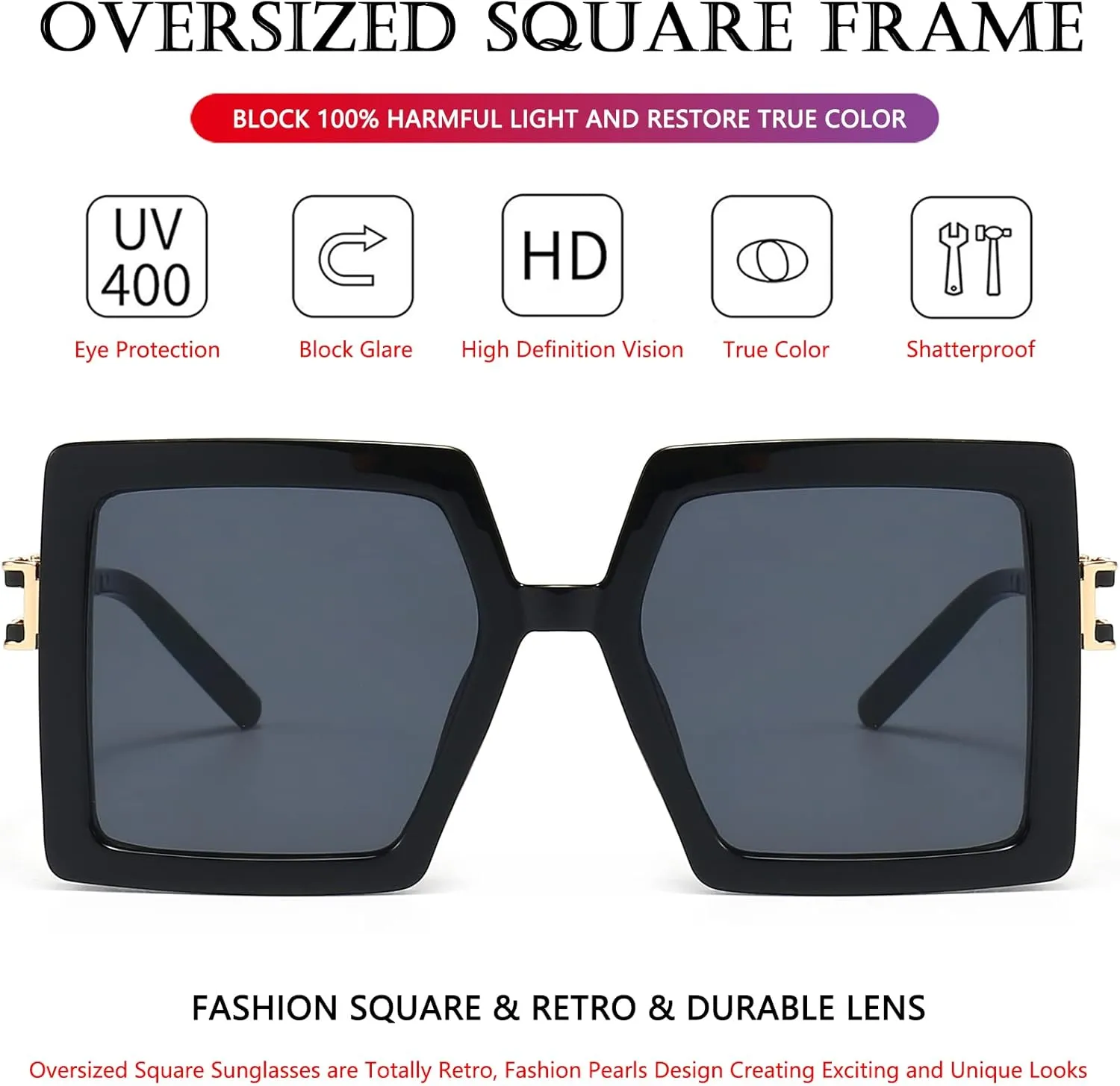 AIEYEZO Oversized Sunglasses for Women Square Fashion Big Large Frame Sun Glasses UV400 Protection