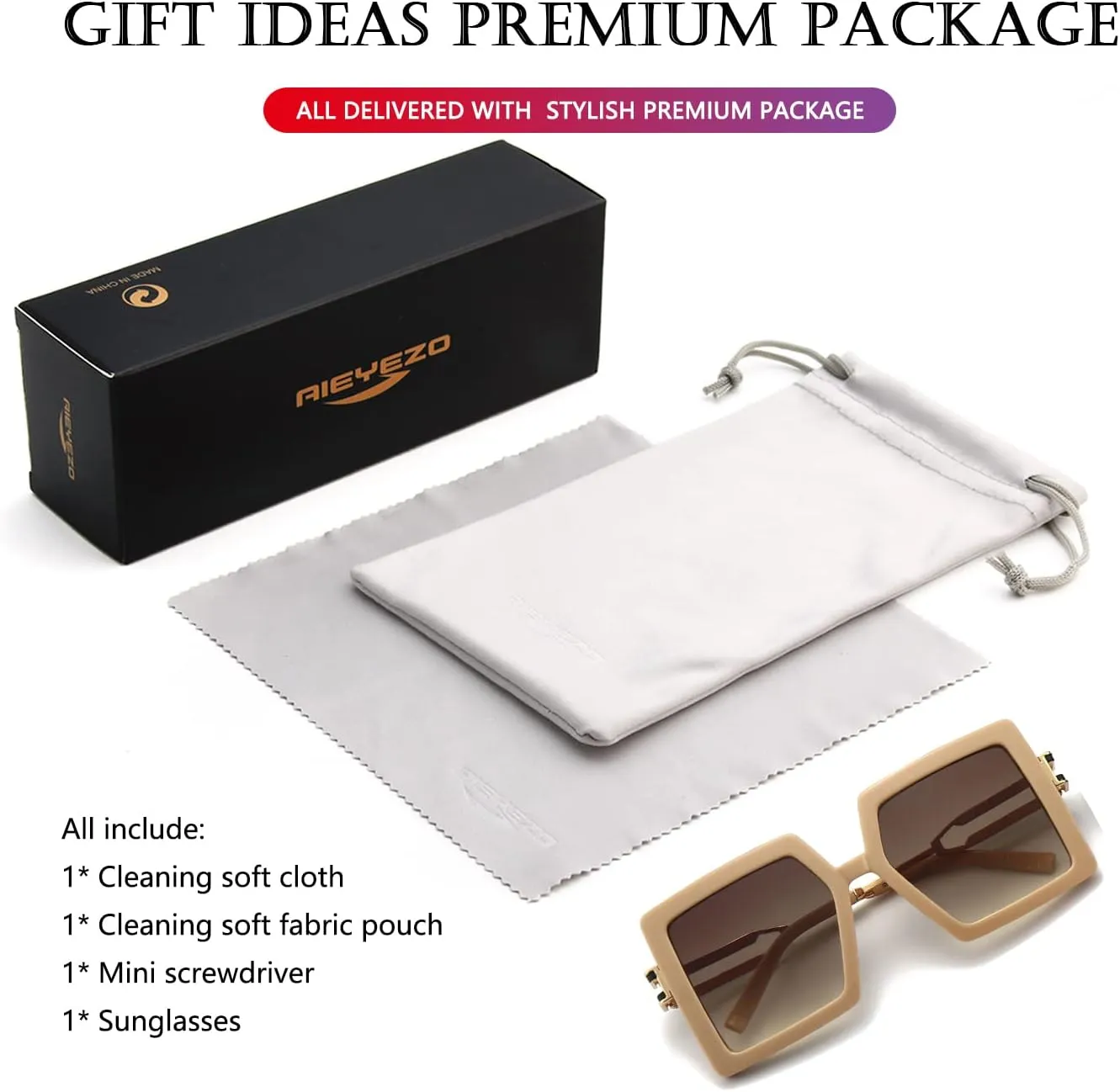 AIEYEZO Oversized Sunglasses for Women Square Fashion Big Large Frame Sun Glasses UV400 Protection