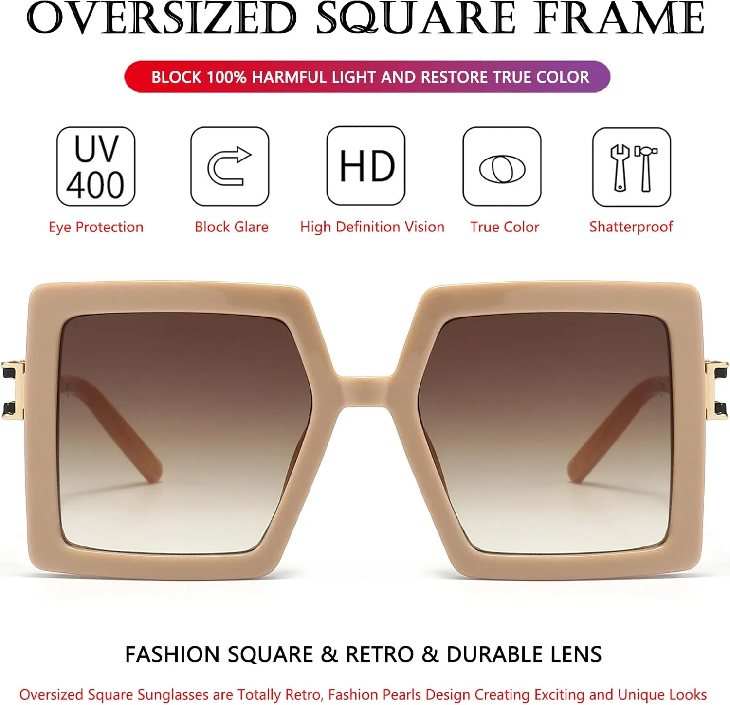 AIEYEZO Oversized Sunglasses for Women Square Fashion Big Large Frame Sun Glasses UV400 Protection