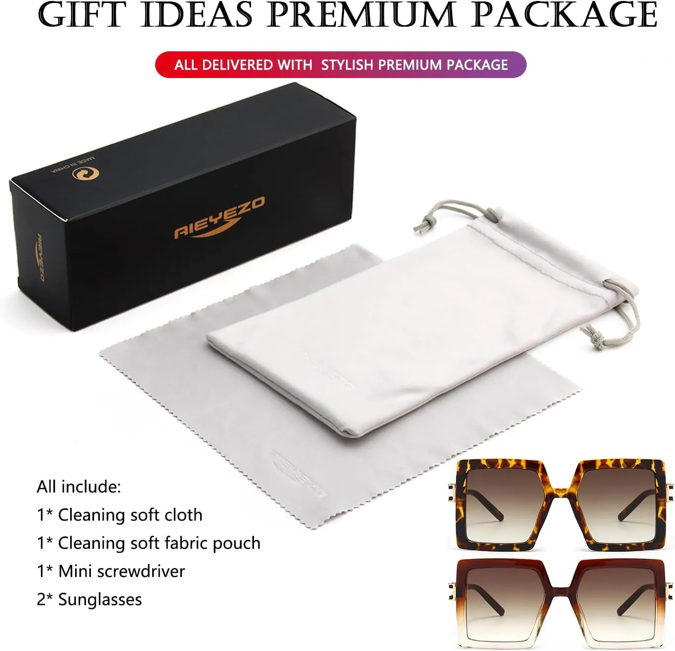 AIEYEZO Oversized Sunglasses for Women Square Fashion Big Large Frame Sun Glasses UV400 Protection