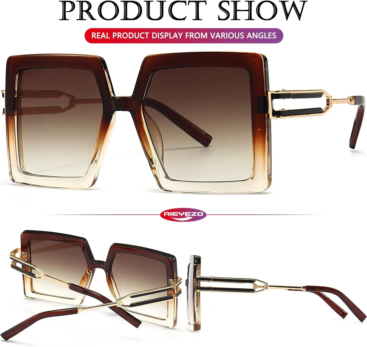 AIEYEZO Oversized Sunglasses for Women Square Fashion Big Large Frame Sun Glasses UV400 Protection