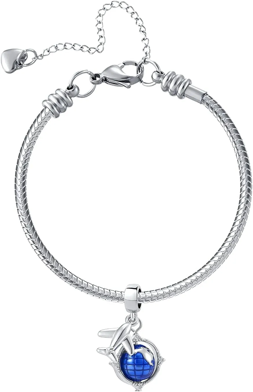 Airplane Travel Dangle Passport Charm Earthbound Globe Charms for Charm Bracelets for Women