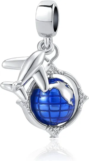 Airplane Travel Dangle Passport Charm Earthbound Globe Charms for Charm Bracelets for Women