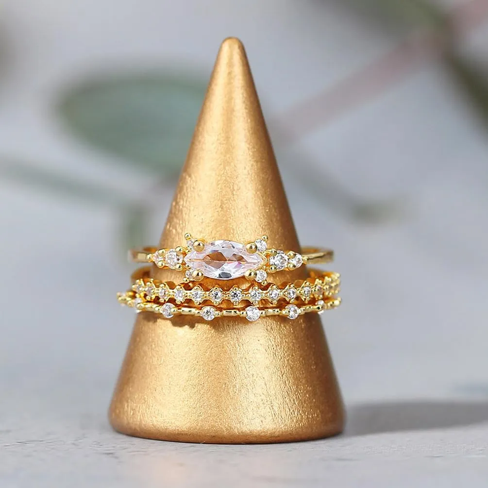 ALEXTINA Dainty CZ Diamond Ring Set Gold Stacking Rings for Women Micro Pave Ring Minimalist Ring Birthday Gift