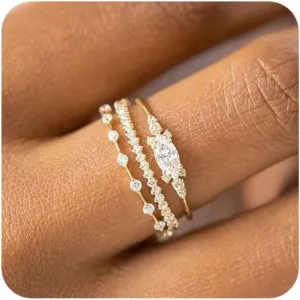 ALEXTINA Dainty CZ Diamond Ring Set Gold Stacking Rings for Women Micro Pave Ring Minimalist Ring Birthday Gift