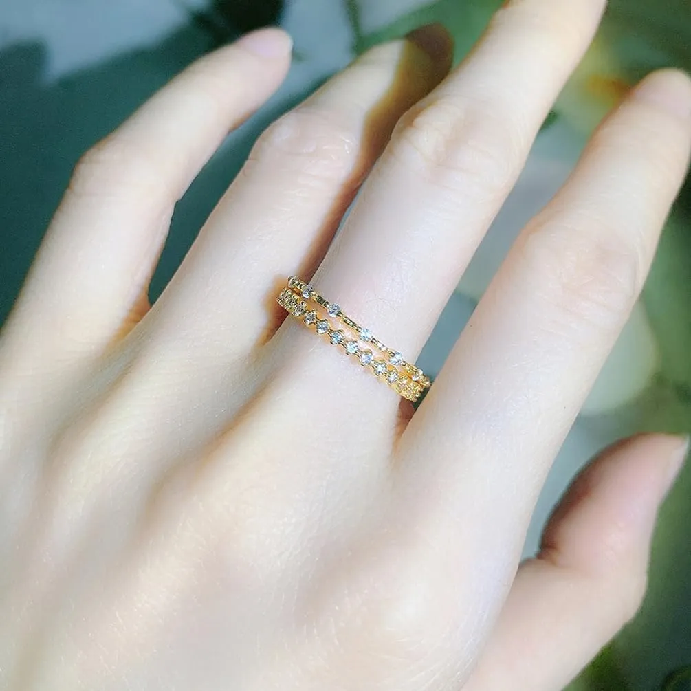 ALEXTINA Dainty CZ Diamond Ring Set Gold Stacking Rings for Women Micro Pave Ring Minimalist Ring Birthday Gift