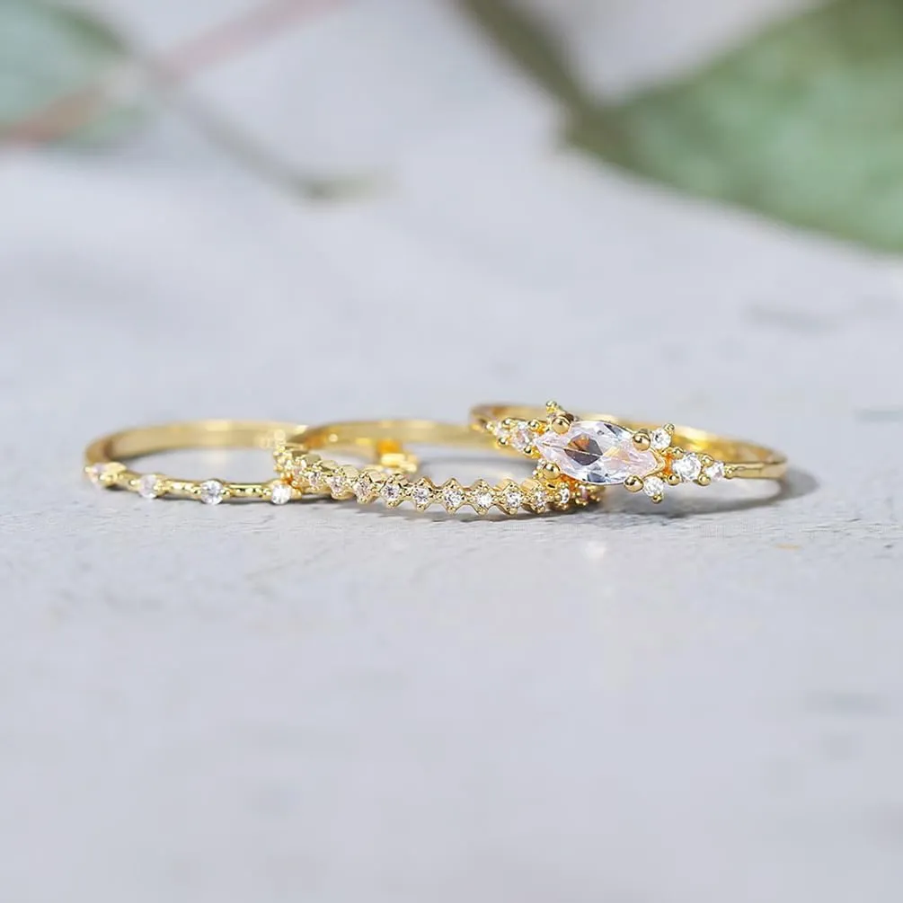 ALEXTINA Dainty CZ Diamond Ring Set Gold Stacking Rings for Women Micro Pave Ring Minimalist Ring Birthday Gift