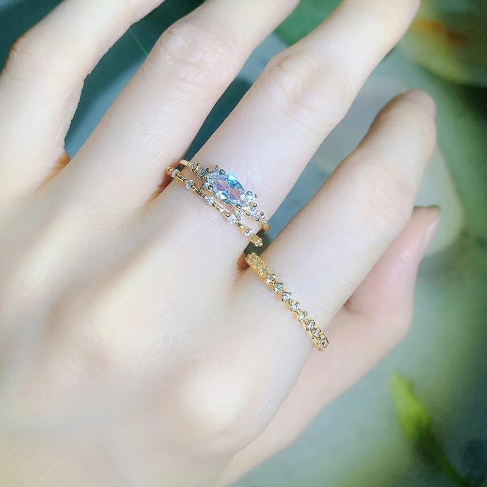 ALEXTINA Dainty CZ Diamond Ring Set Gold Stacking Rings for Women Micro Pave Ring Minimalist Ring Birthday Gift
