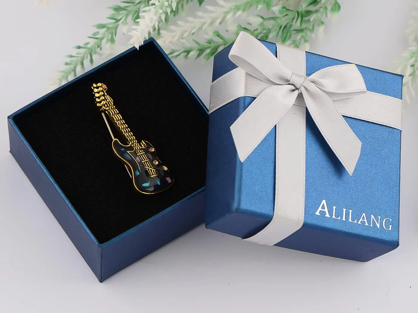 Alilang Golden Tone Clear Crystal Colored Rhinestones Acoustic Guitar Brooch Pin