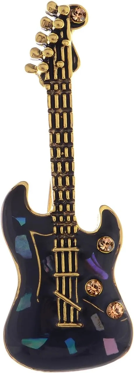 Alilang Golden Tone Clear Crystal Colored Rhinestones Acoustic Guitar Brooch Pin