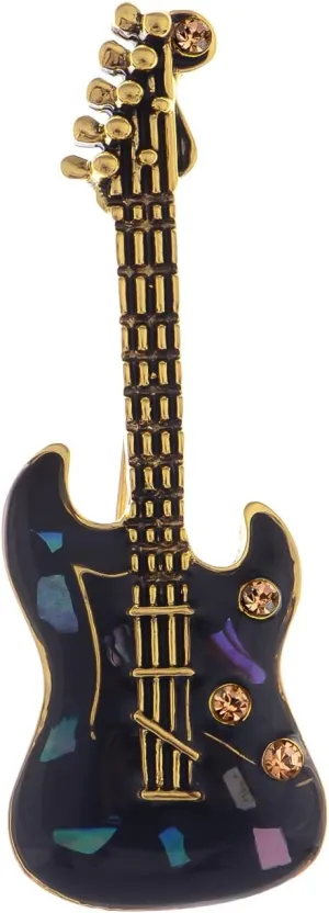 Alilang Golden Tone Clear Crystal Colored Rhinestones Acoustic Guitar Brooch Pin