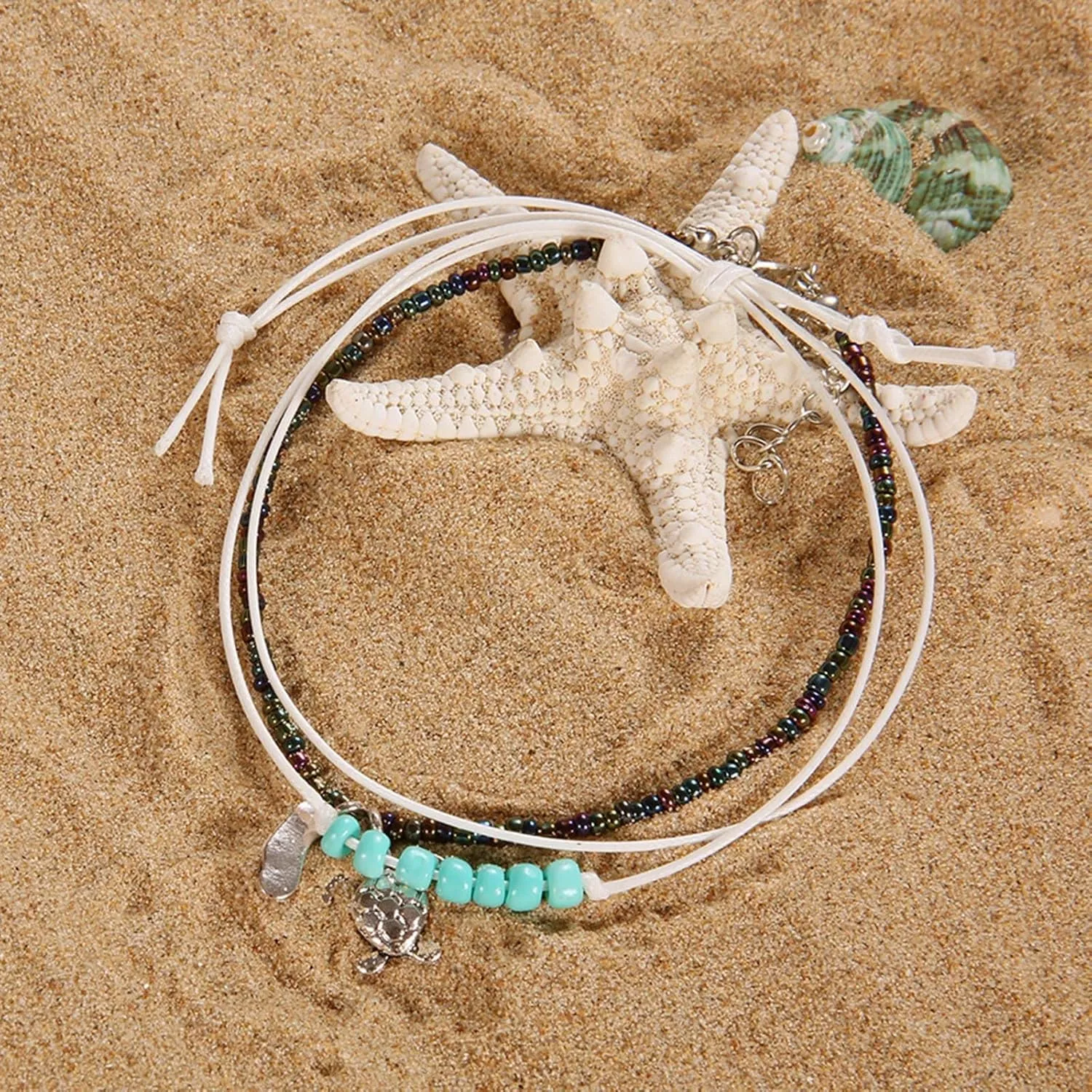 Anklets for Girls Waterproof Plated Gold Layered Anklet Set Waterproof Herringbone Paperclip Beaded Figaro Cuban Link Chain Beach Stackable Anklet Bracelet Jewelry Gift for Women
