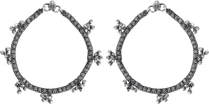 Antique Brass Black Polish Indian Traditional Ethnic Silver Oxidized Party-wear Wedding Ghungroo Banjara Payal Anklet Women