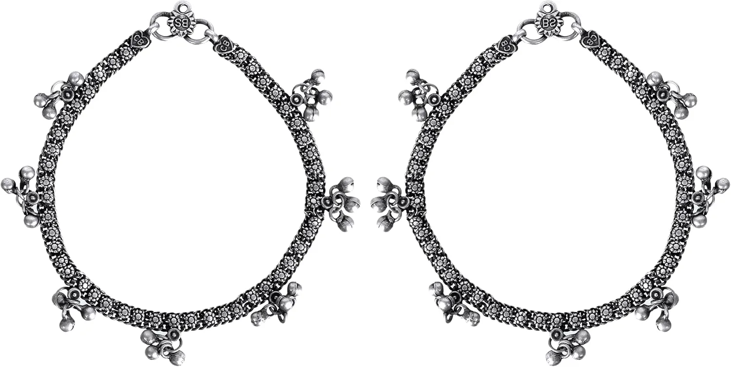 Antique Brass Black Polish Indian Traditional Ethnic Silver Oxidized Party-wear Wedding Ghungroo Banjara Payal Anklet Women